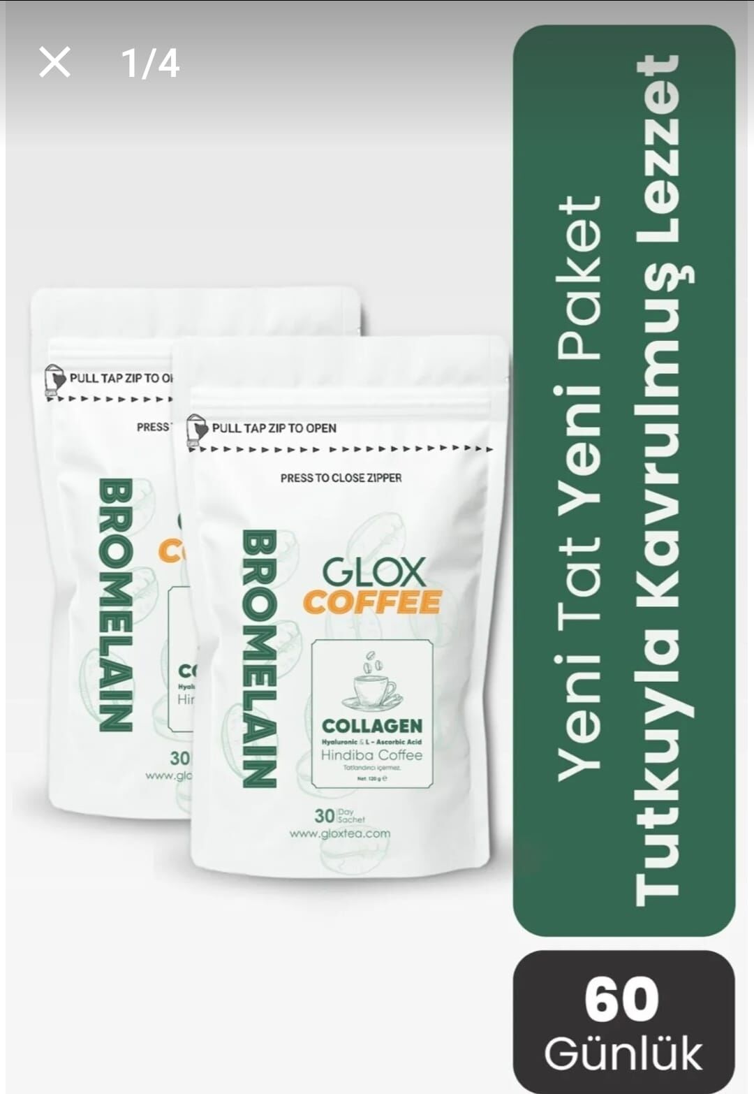 Glox bromelain mixed powder tea Bromelain, Collagen Ve Hindiba Kahvesi 30 Günlük